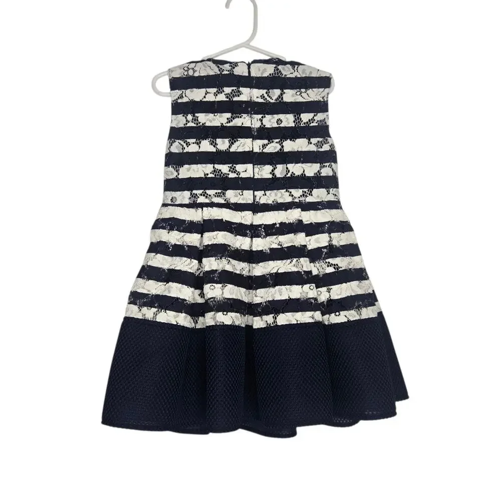 Carolina Herrera Girl Formal Dress Size 4 Lace Striped Navy White Wedding Guest